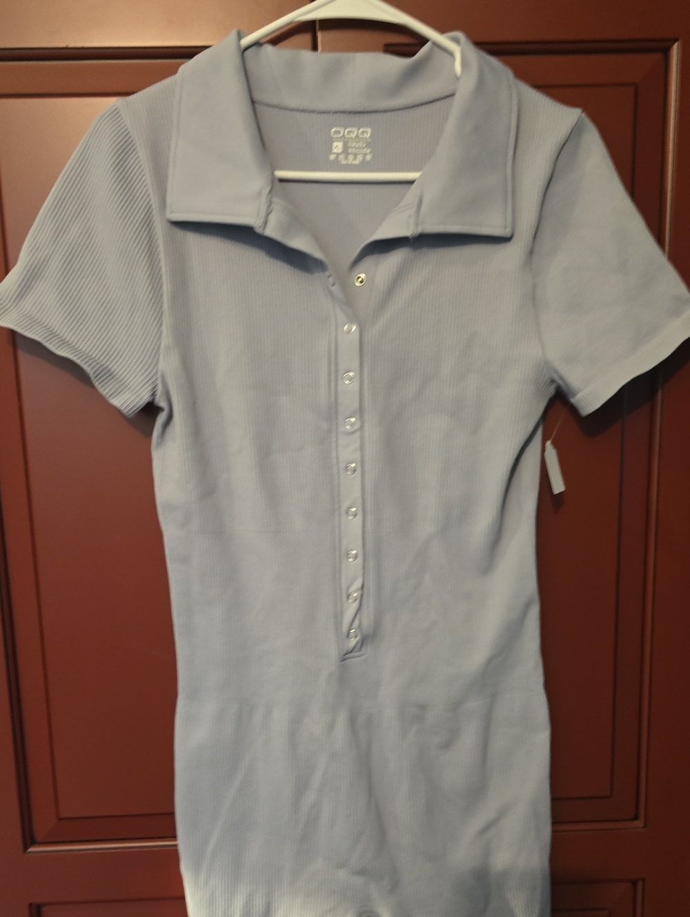 Oqq Light Blue Ribbed Button-Front Women’s Bodysuit